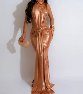 Women Sexy Metallic Sleeveless Maxi Dress