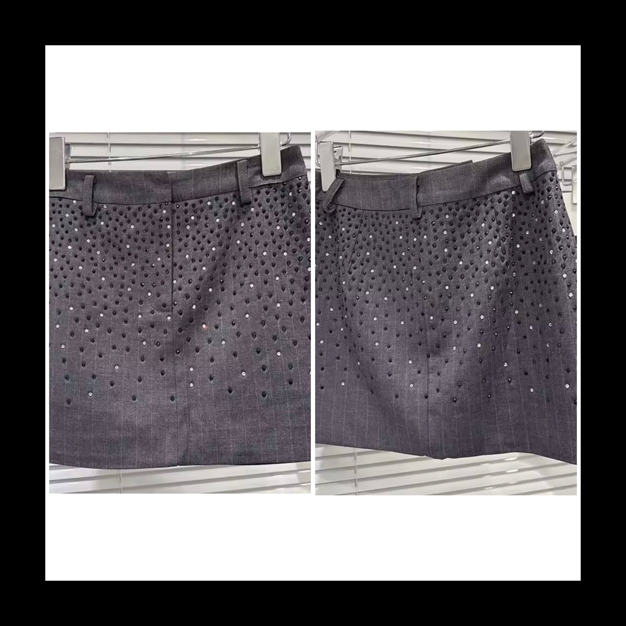 Women Sexy Fashion Gray Rhinestone Patchwork Skirt
