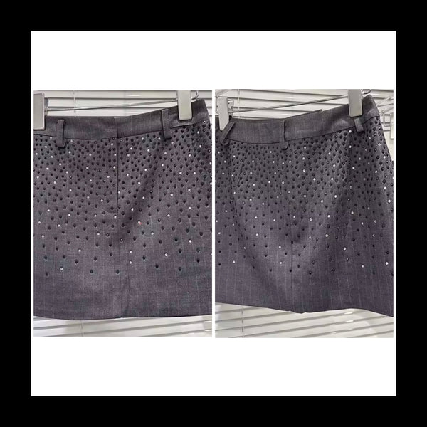 Women Sexy Fashion Gray Rhinestone Patchwork Skirt