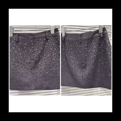 Women Sexy Fashion Gray Rhinestone Patchwork Skirt