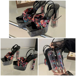 Women Fashion Colorful Floral Transparent Platform High Heel Sandals