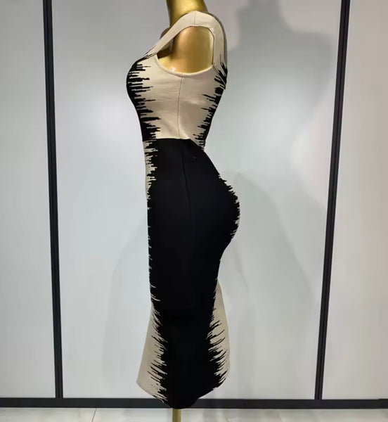 Women Sexy Off The Shoulder Sleeveless Color Patchwork Dress