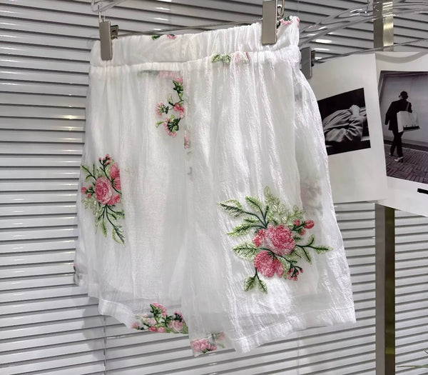 Women Floral Collar Button Up Full Sleeve Two Piece Short Set