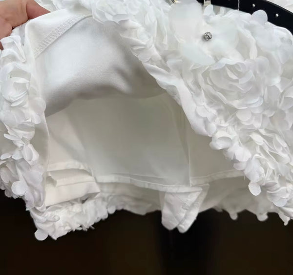Women Sexy Fashion White 3D Floral Double Belt Skirt