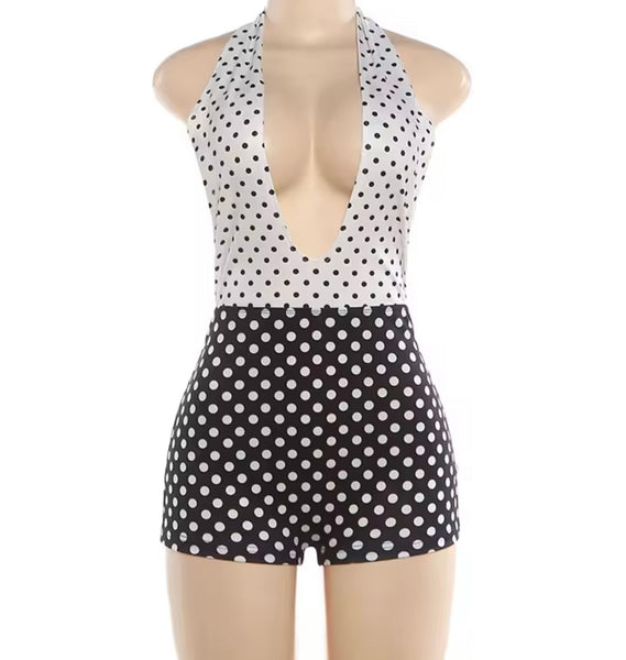 Women Sexy Halter Sleeveless Polka Dot Romper
