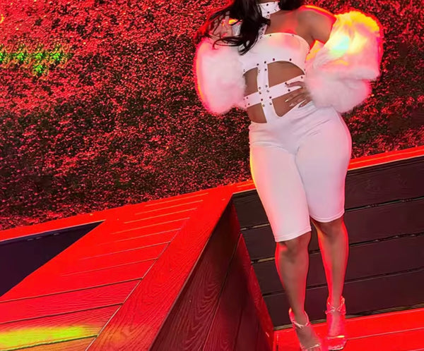 Women Halter Sleeveless Rivet Cut Out Fashion Romper