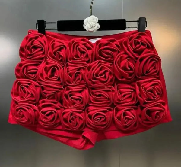 Women Sexy Rose Strapless Crop Top/ Shorts