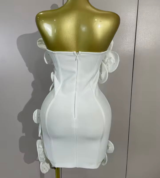 Women Sexy Floral Strapless Rhinestone Dress