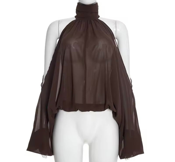 Women Open Shoulder Mesh Full Sleeve Three Piece Capri Pant Set