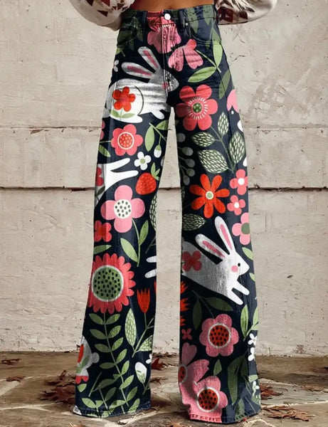 Women Color Printed Fashion Wide Leg Pants