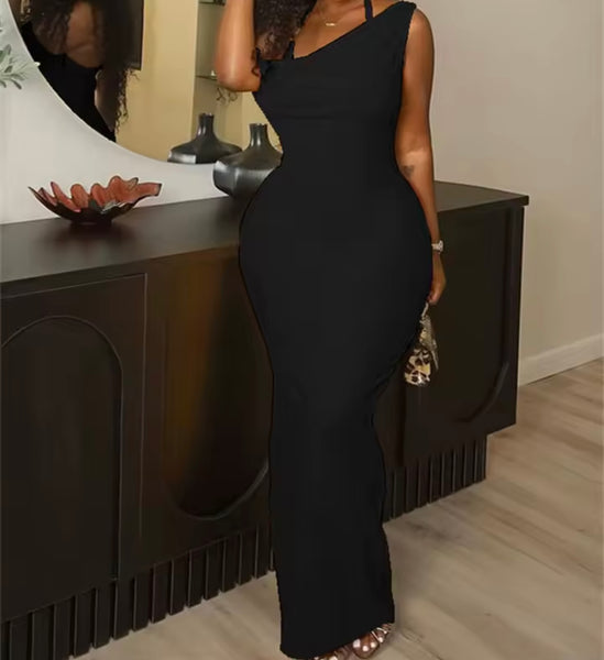 Women Sexy Solid Color Halter Sleeveless Maxi Dress