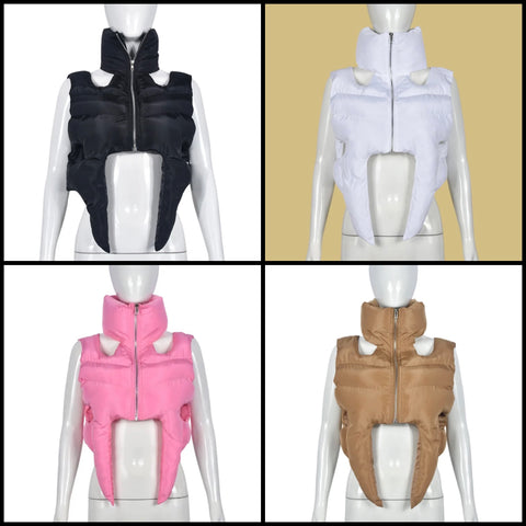 Women Fashion Zip Up Sleeveless Puff Vest