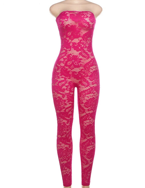 Women Sexy Strapless Lace Jumpsuit