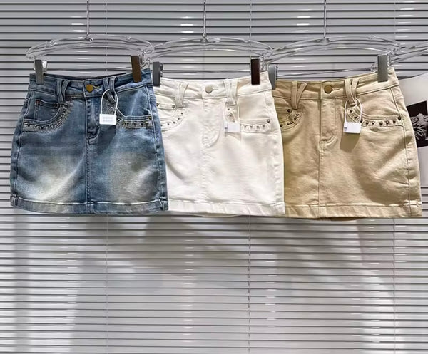 Women Sexy Fashion Rivet Denim Skirt