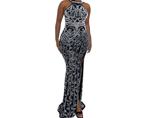 Women Sexy Sleeveless Bling Open Back Maxi Dress