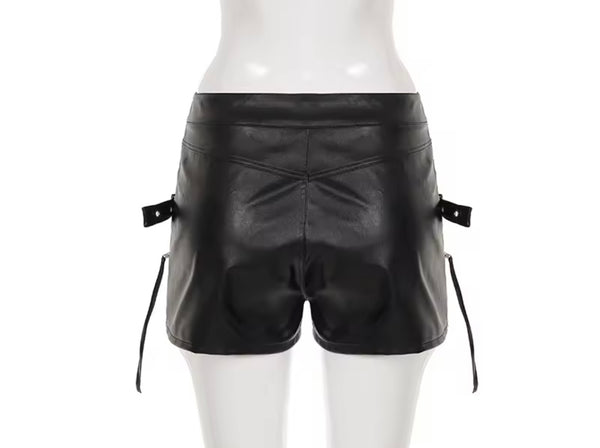 Women Fashion Black Zipper Tassel Faux Leather Shorts