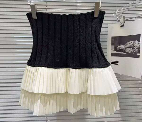 Women Color Fashion Ribbed Ruffled Skirt