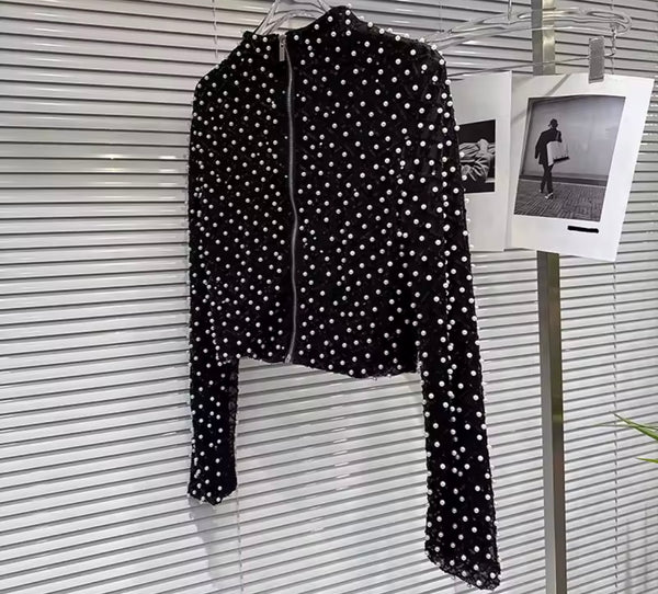 Women Fashion Pearl Full Sleeve Two Piece Maxi Skirt Set