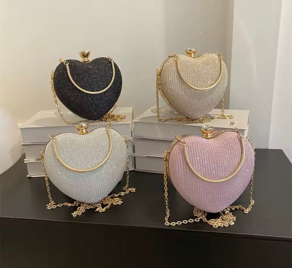 Women Fashion Heart Shape Chain Handbag Purse