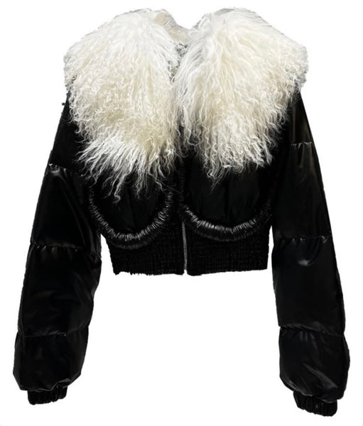 Women Fashion Feather PU Crop Jacket