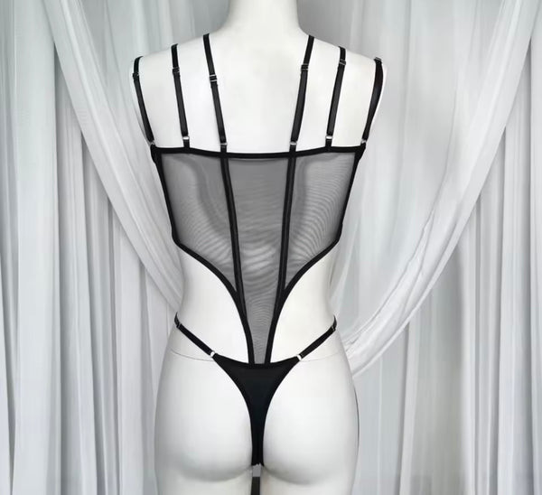 Women Sexy Black Sleeveless Mesh Bodysuit Lingerie