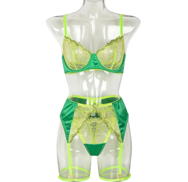 Women Sexy Color Patchwork Lace Lingerie Set
