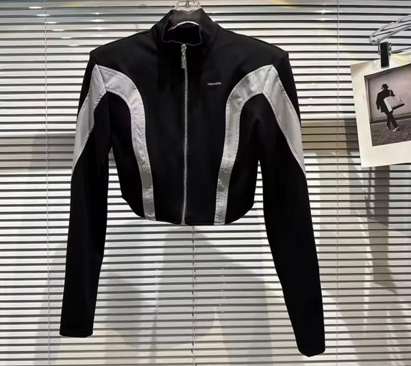 Women Black Fashion Zip Up Jacket