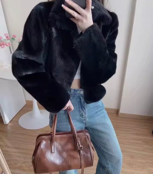Women Fashion Color Faux Fur Jacket