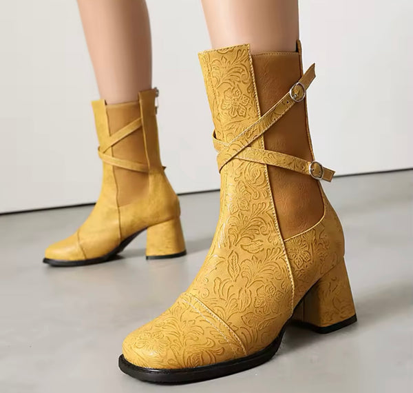Women Fashion Criss Cross Buckled Ankle Boots
