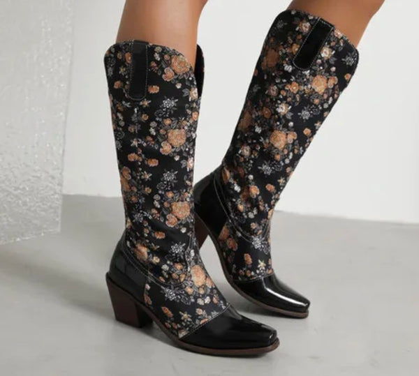 Women Fashion Printed Knee High Western Boots