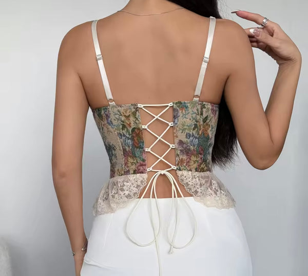Women Sleeveless Floral Ruffled Corset Top