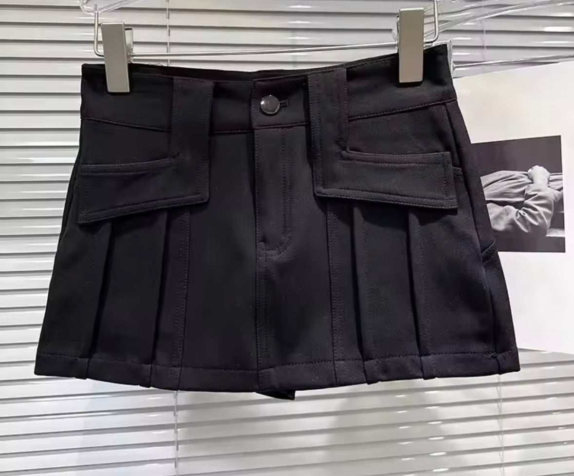 Women Color Sexy Fashion Pocket Short Skirt
