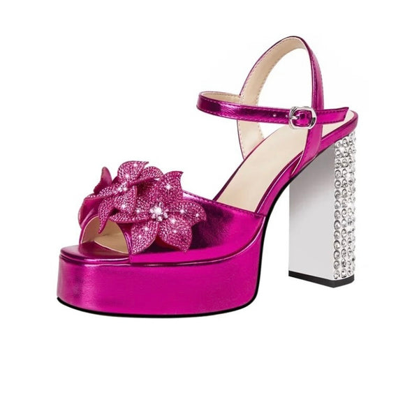 Women Fashion Floral Platform Bling Heel Sandals