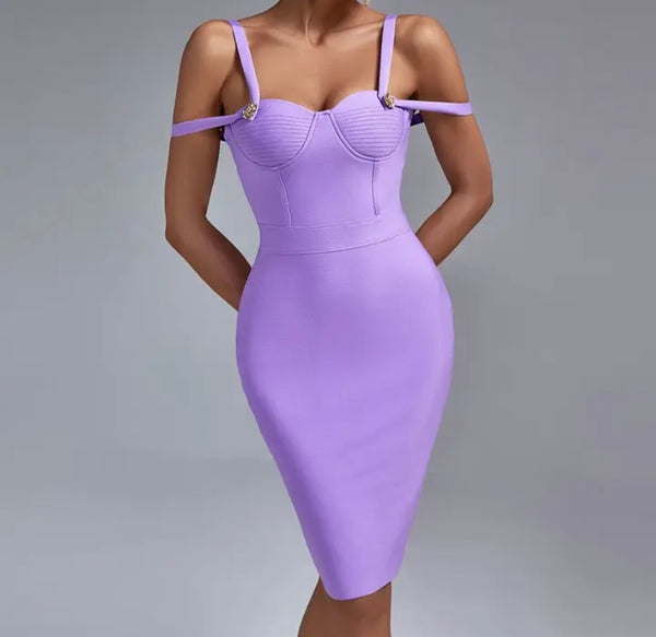 Women Sexy Sleeveless Back Zipper Lavender Bandage Dress