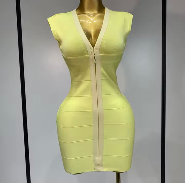 Women Sexy Front Zipper Sleeveless Bandage Dress