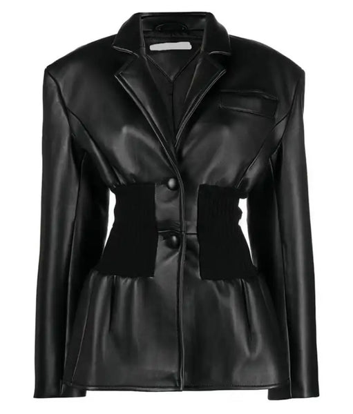 Women Black Faux Leather Fashion Jacket