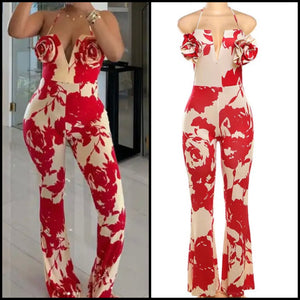 Women Floral Halter Sleeveless Sexy Fashion Jumpsuit