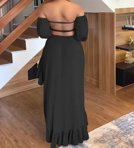 Women Sexy Off The Shoulder Cut Out Full Sleeve Open Back Maxi Dress