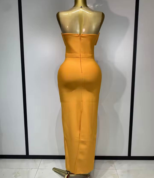 Women Orange Sexy Sleeveless Crystal Maxi Dress