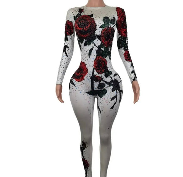 Women Sexy Rose Bling Full Sleeve Jumpsuit