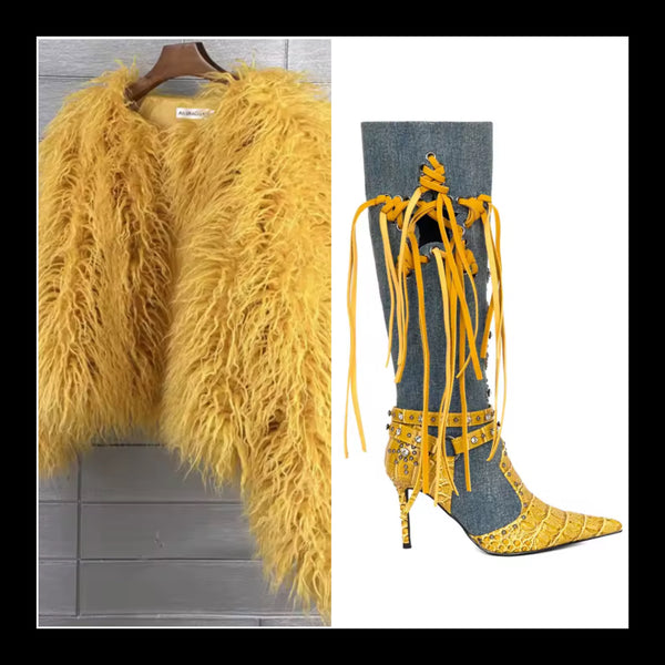 Women Pointed Toe Fringe Tassel Fashion Knee High Boots