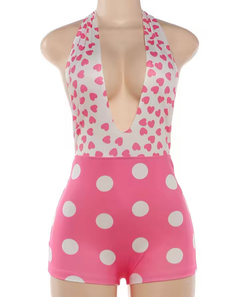 Women Sexy Halter Sleeveless Polka Dot Romper