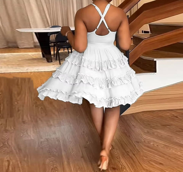 Women Sexy Sleeveless Cut Out Ruffled Dress