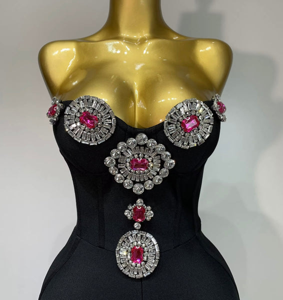 Women Sexy Strapless Bling Crystal Jumpsuit