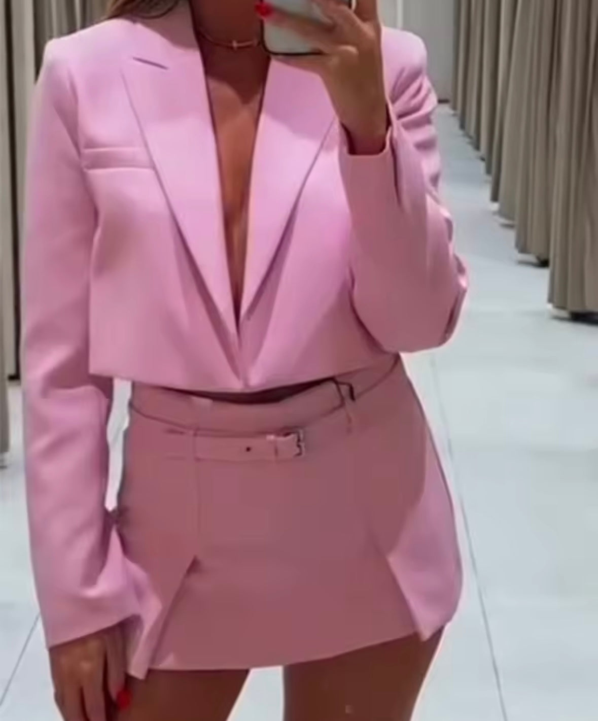 Women Sexy Fashion Color Blazer Two Piece Skirt Set