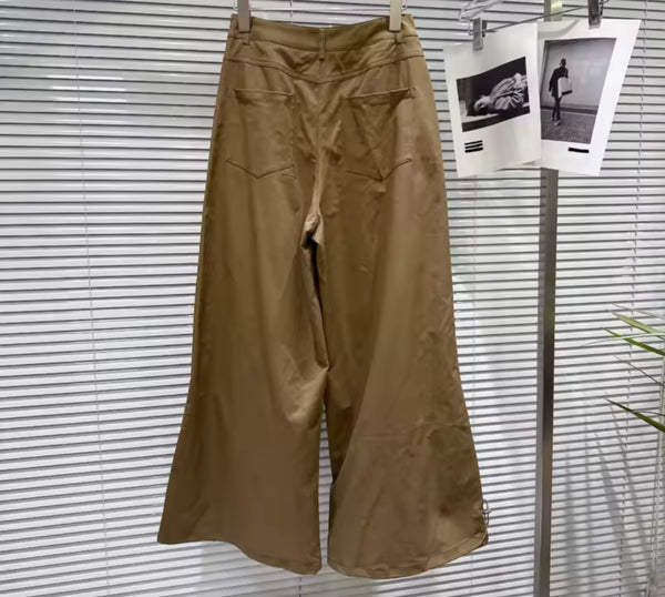Women Fashion Plaid Belted Wide Leg Pants