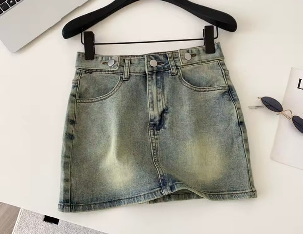 Women Sexy Fashion Pocket Retro Denim Skirt