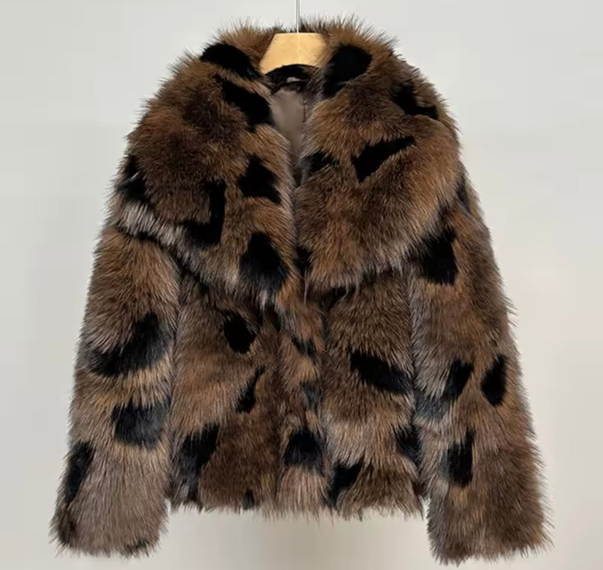 Women Fashion Animal Print Faux Fur Jacket