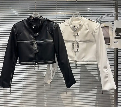 Women Zipper Fashion Faux Leather Jacket