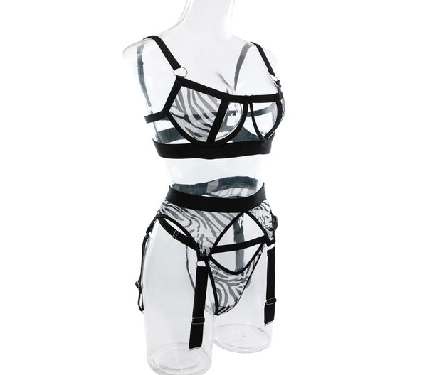 Women Sexy Zebra Print Stalking Lingerie Set